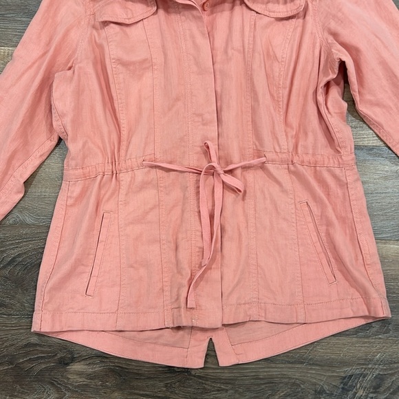 LL Bean Linen Utility Jacket Pink/Salmon Size Med Regular. Packable hood - Picture 2 of 16
